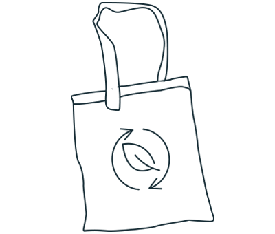 Illustration of canvas shopping bag with The Green Insurer's carbon offset icon