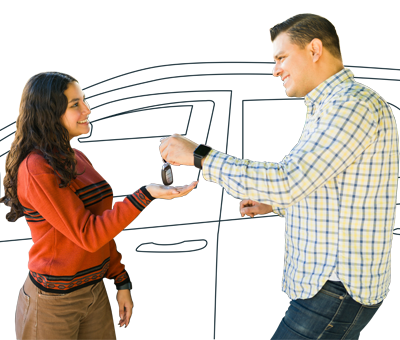 Parent passing car keys to their learner driver daughter