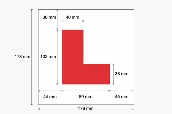 Information on the sizes an L plate can be