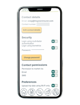 Screenshot of The Green Insurer app settings showing how to toggle wi-fi only uploads.